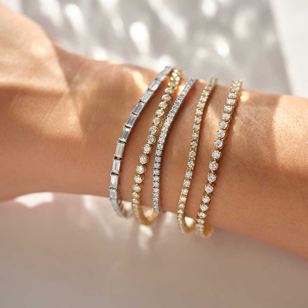 Modern diamond tennis bracelet on wrist