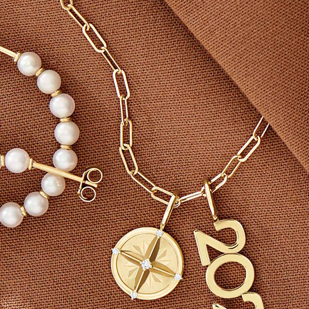 delicate 14k gold paper clip chain necklace with charms