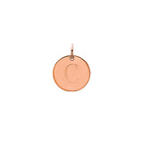 Engraved initial C disc charm in rose gold-fill, front view gold-fill variant--C variant--Rose-gold-fill