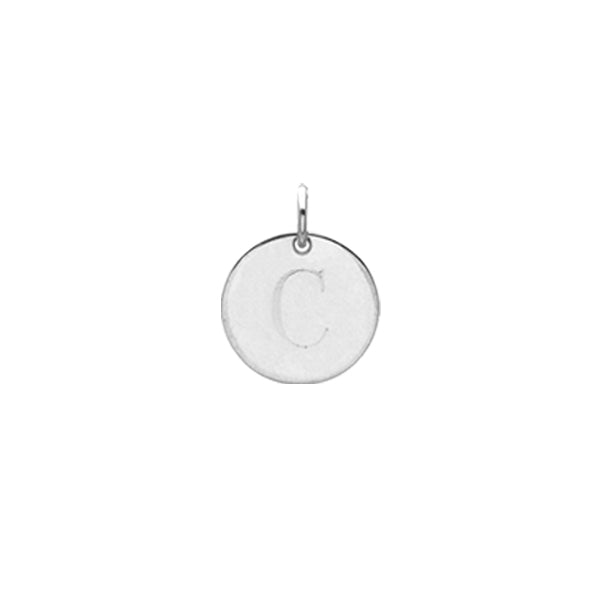 Engraved initial C disc charm in sterling silver, front view variant--C variant--Sterling-silver