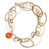 Natural carnelian woven chain bracelet in 14K gold-fill, close-up of setting in sterling silver variant--Gold-fill