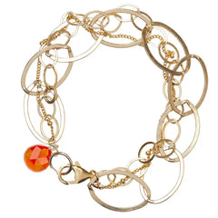 Natural carnelian woven chain bracelet in 14K gold-fill, close-up of setting in