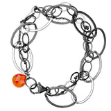 Natural carnelian woven chain bracelet in sterling silver, flat lay on neutral background sterling silver variant--Oxidized-sterling-silver
