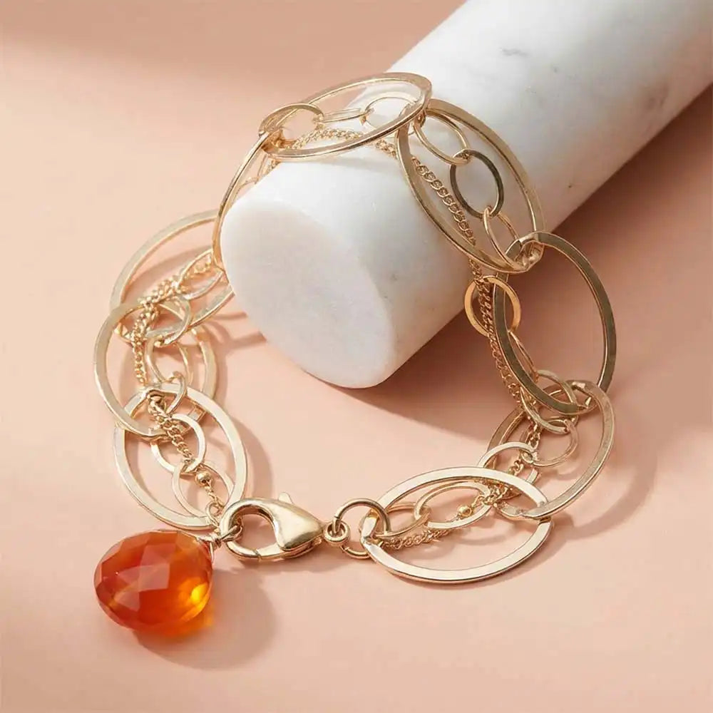 Natural carnelian woven chain bracelet in sterling silver, styled on chain necklace