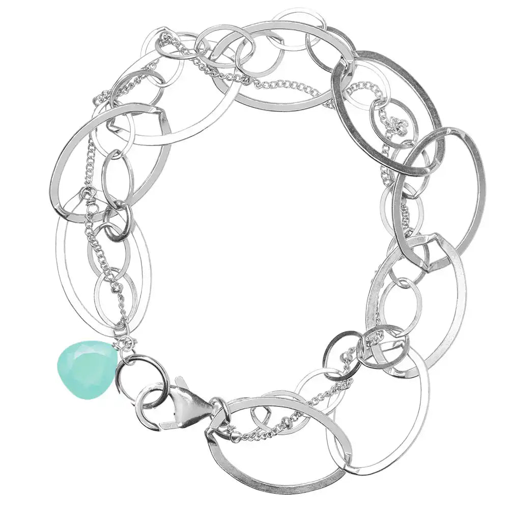 Natural chalcedony woven chain bracelet in sterling silver, side view detail silver variant--Sterling-silver