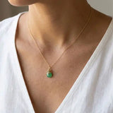 Handmade designer chrysoprase pendant necklace shown on model variant--Gold-fill, variant--Rose-gold-fill, variant--Sterling-silver, variant--Oxidized-sterling-silver variant--Chrysoprase