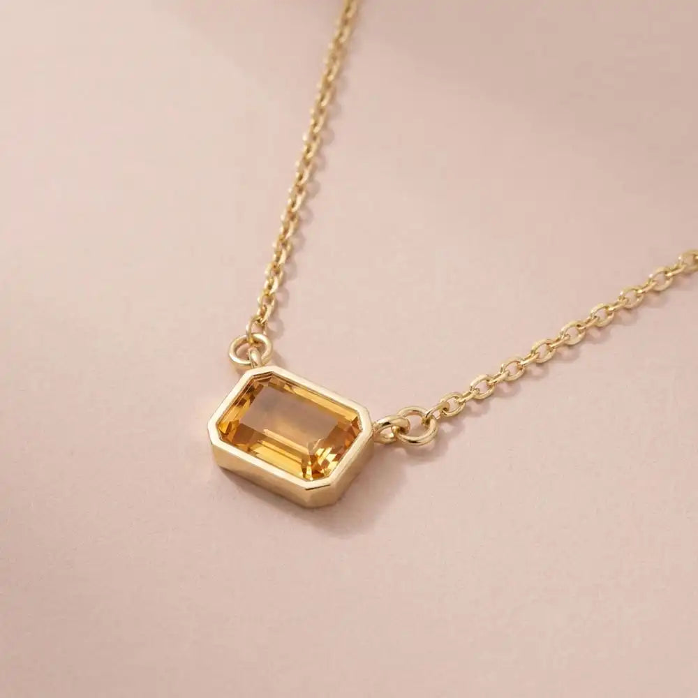 Citrine necklace in 14K yellow gold emerald-cut stone variant--14K-yellow-gold variant--14K-white-gold variant--14K-rose-gold variant--Sterling-silver variant--Citrine