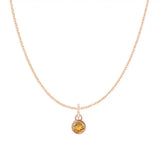 Citrine birthstone charm necklace in 14K rose gold, bezel-set pendant, product shot variant--14K-rose-gold variant--Citrine