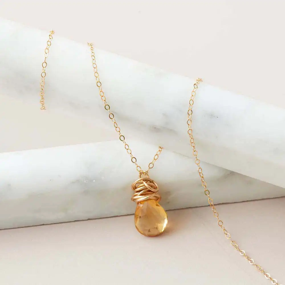 Textured citrine necklace for November birthstone variant--Gold-fill variant--Rose-Gold-fill variant--Sterling-silver variant--Oxidized-sterling-silver variant--Citrine