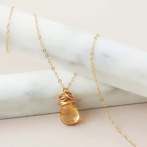 Textured citrine necklace for November birthstone  variant--Gold-fill, variant--Rose-gold-fill, variant--Sterling-silver, variant--Oxidized-sterling-silver variant--Citrine