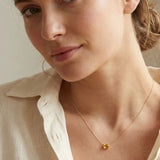 Oval citrine prong-set necklace on fine gold chain on model variant--14K-rose-gold variant--14K-white-gold variant--14K-yellow-gold variant--Sterling-silver variant--Citrine