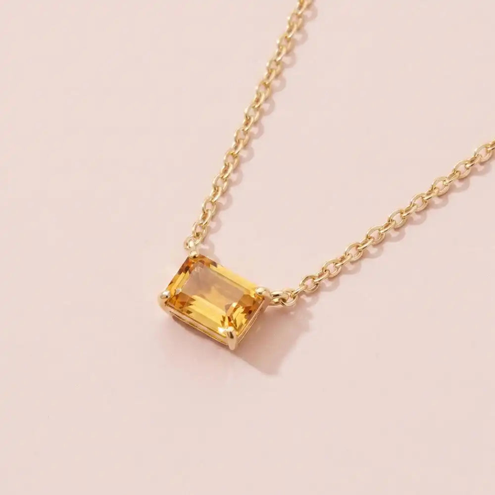 Front view of emerald-cut citrine necklace in 14K yellow gold variant-14K-yellow-gold variant-14K-white-gold variant-14K-rose-gold variant-Sterling-silver
