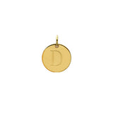 Engraved initial D disc charm in gold-fill, front view variant--D variant--Gold-fill