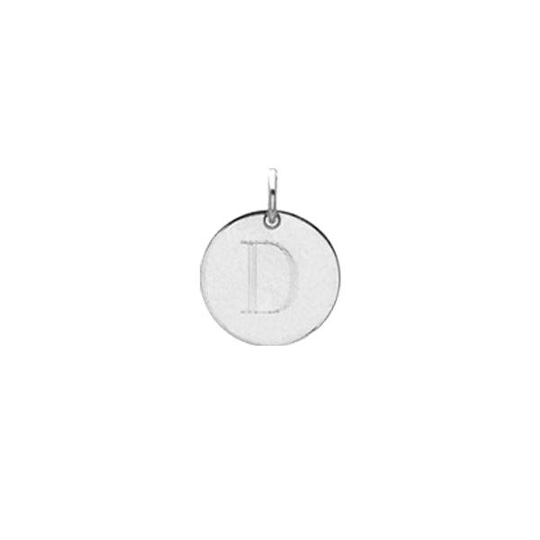 Engraved initial D disc charm in sterling silver, front view variant--D variant--Sterling-silver