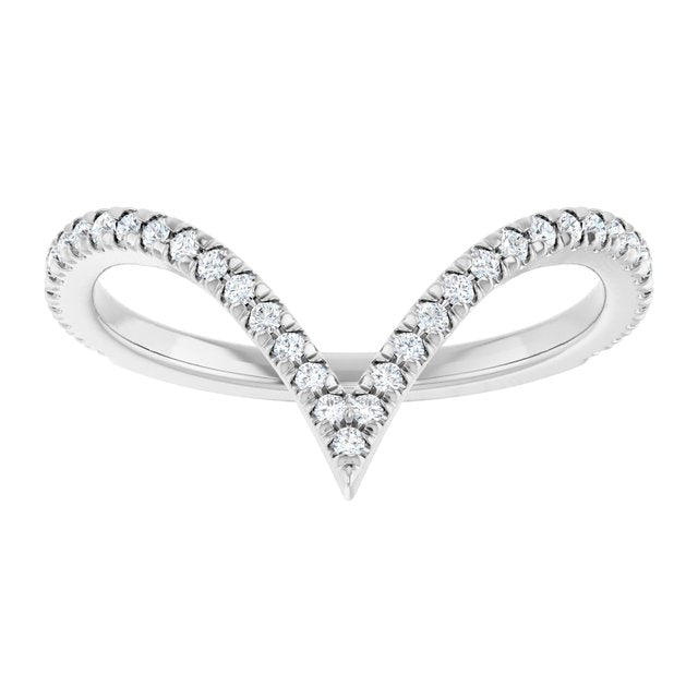 White gold V shaped diamond contour ring modern wedding band white gold variant--14K-white-gold