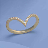 Yellow gold deep V diamond stacking ring contour bridal band
