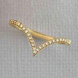 14K yellow gold deep V diamond contour band with natural diamonds