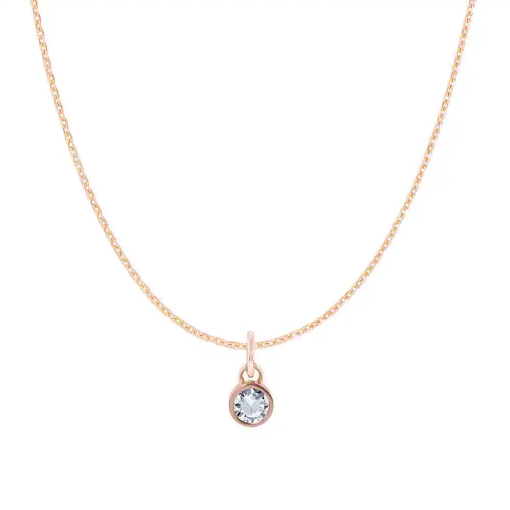 Diamond birthstone charm necklace in 14K rose gold, bezel-set pendant, product shot variant--14K-rose-gold variant--Diamond