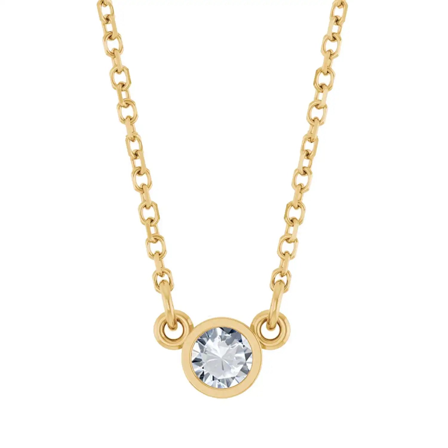 Bezel-set white sapphire birthstone necklace in 14K yellow gold, product view variant--14K-yellow-gold variant--White-Sapphire