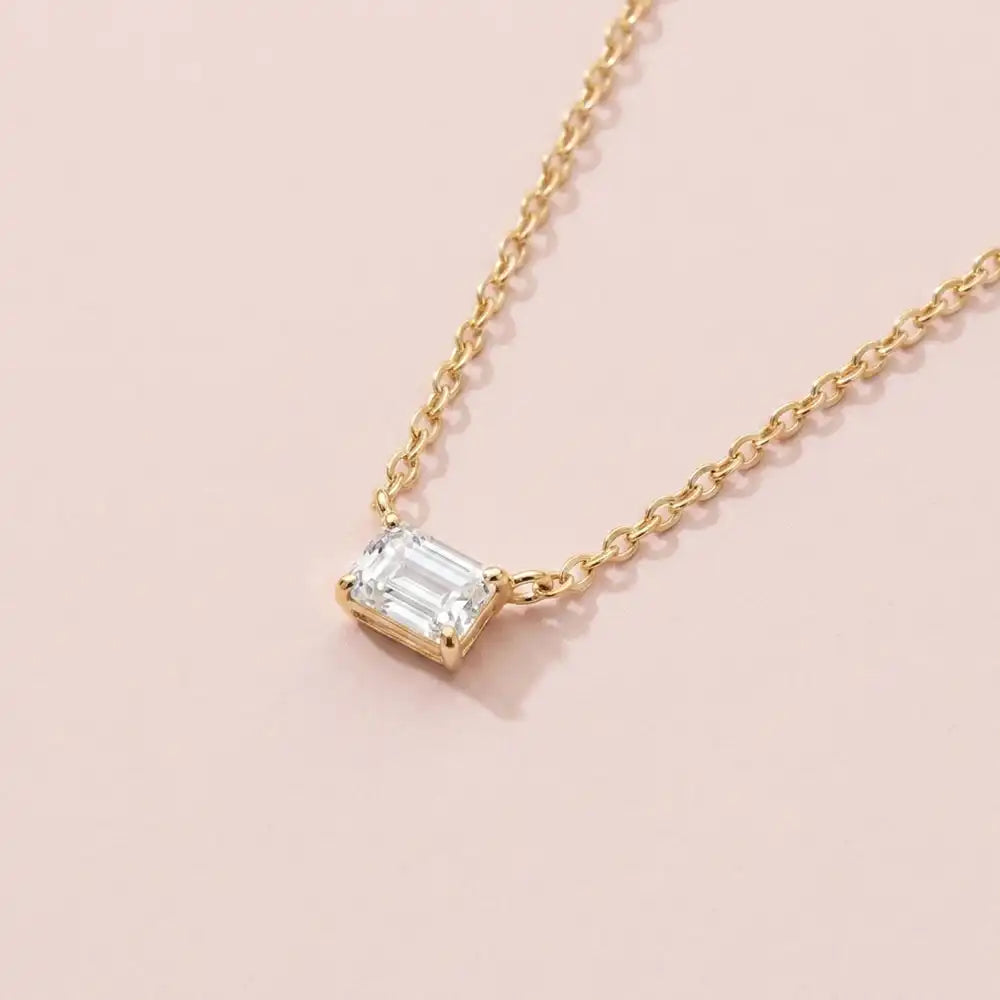 Emerald-cut white sapphire necklace on 18-inch gold chain variant-14K-yellow-gold variant-14K-white-gold variant-14K-rose-gold variant-Sterling-silver