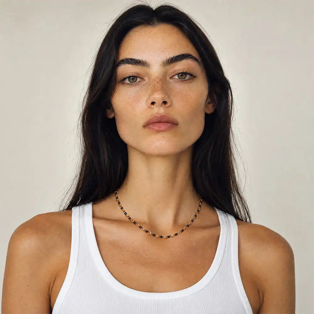 Black Enamel Gold-fill Necklace