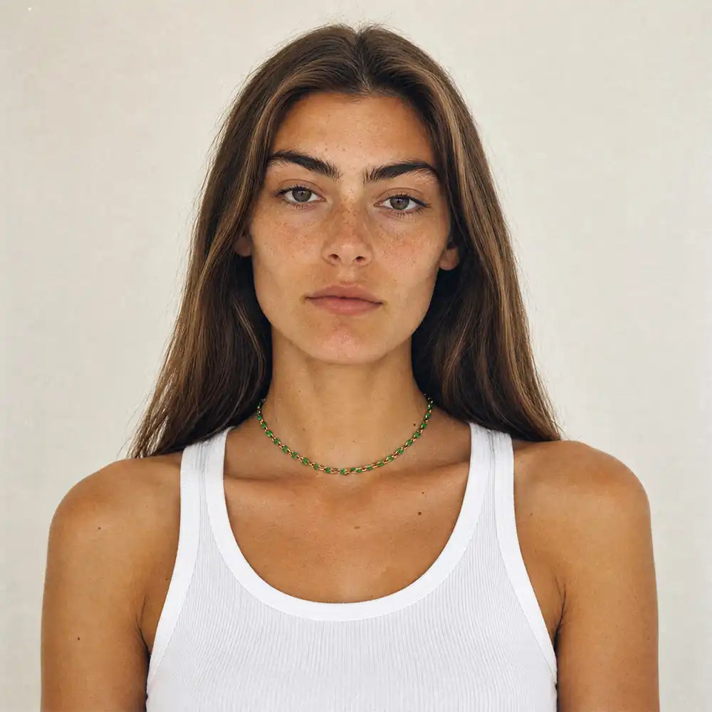 Green Enamel Gold-fill Necklace
