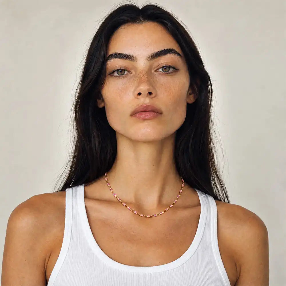 Pink Enamel Gold-fill Necklace