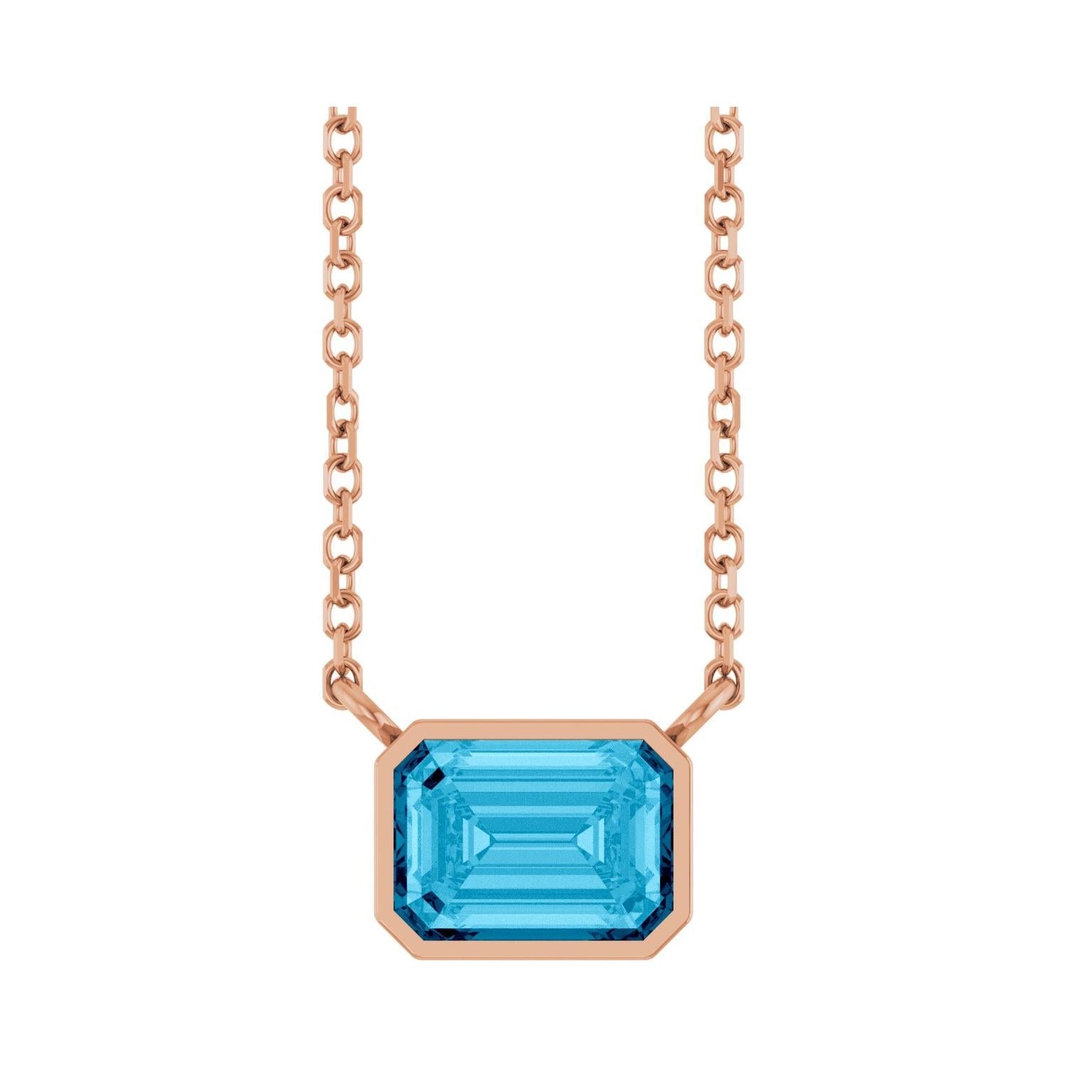 East West Emerald-Cut 14K rose gold Necklace in Aquamarine