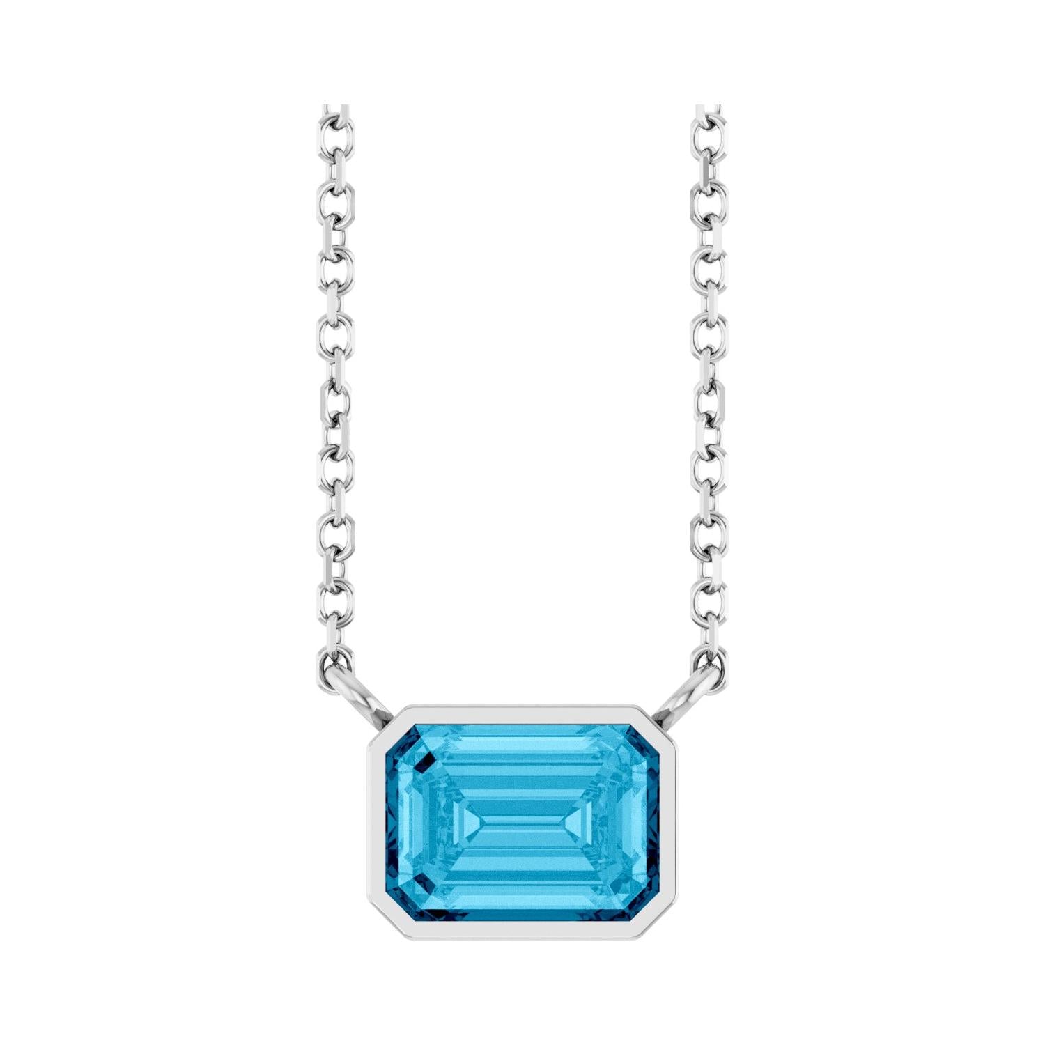 East west emerald-cut birthstone necklace with golden citrine in Sterling Silver — handmade in the USA variant--Aquamarine variant--Sterling-silver variant--14K-white-gold