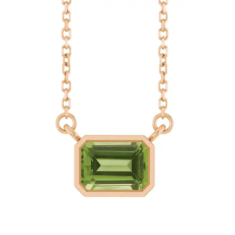 East West Emerald-Cut 14K rose gold Necklace in Peridot variant--14K-rose-gold variant--Peridot