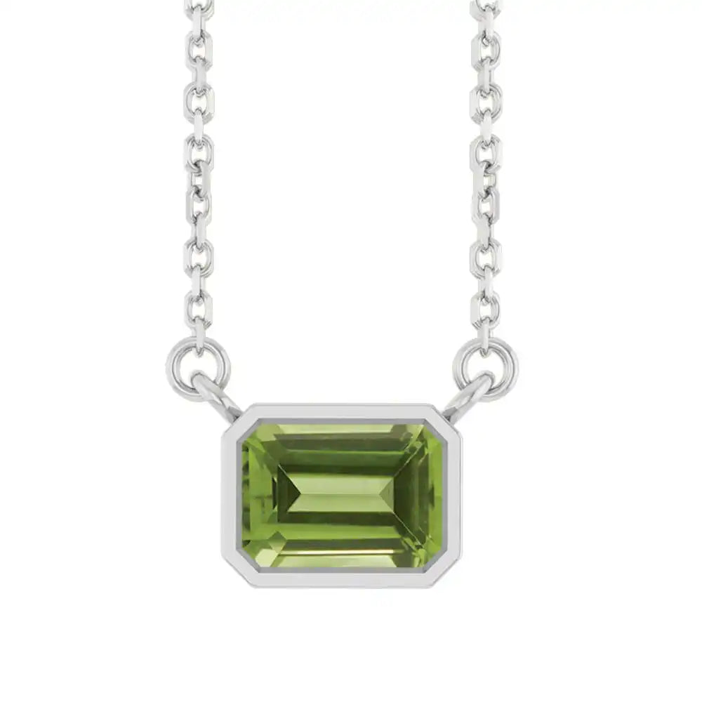 East West Emerald-Cut Sterling silver Necklace in Peridot variant--Sterling-silver variant--Peridot