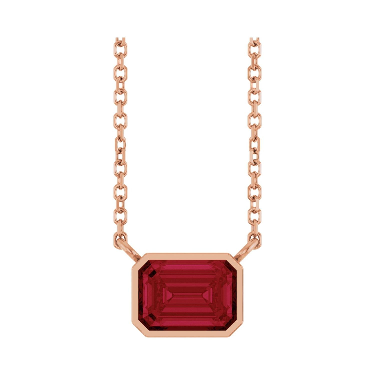 East-west ruby necklace in 14K rose gold, lab-created stone with rich red color variant--Ruby variant--14K-rose-gold