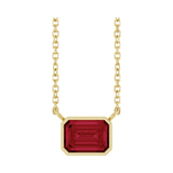 Emerald-cut lab ruby necklace in 14K yellow gold, east-west set on delicate chain variant--Ruby variant--14K-yellow-gold