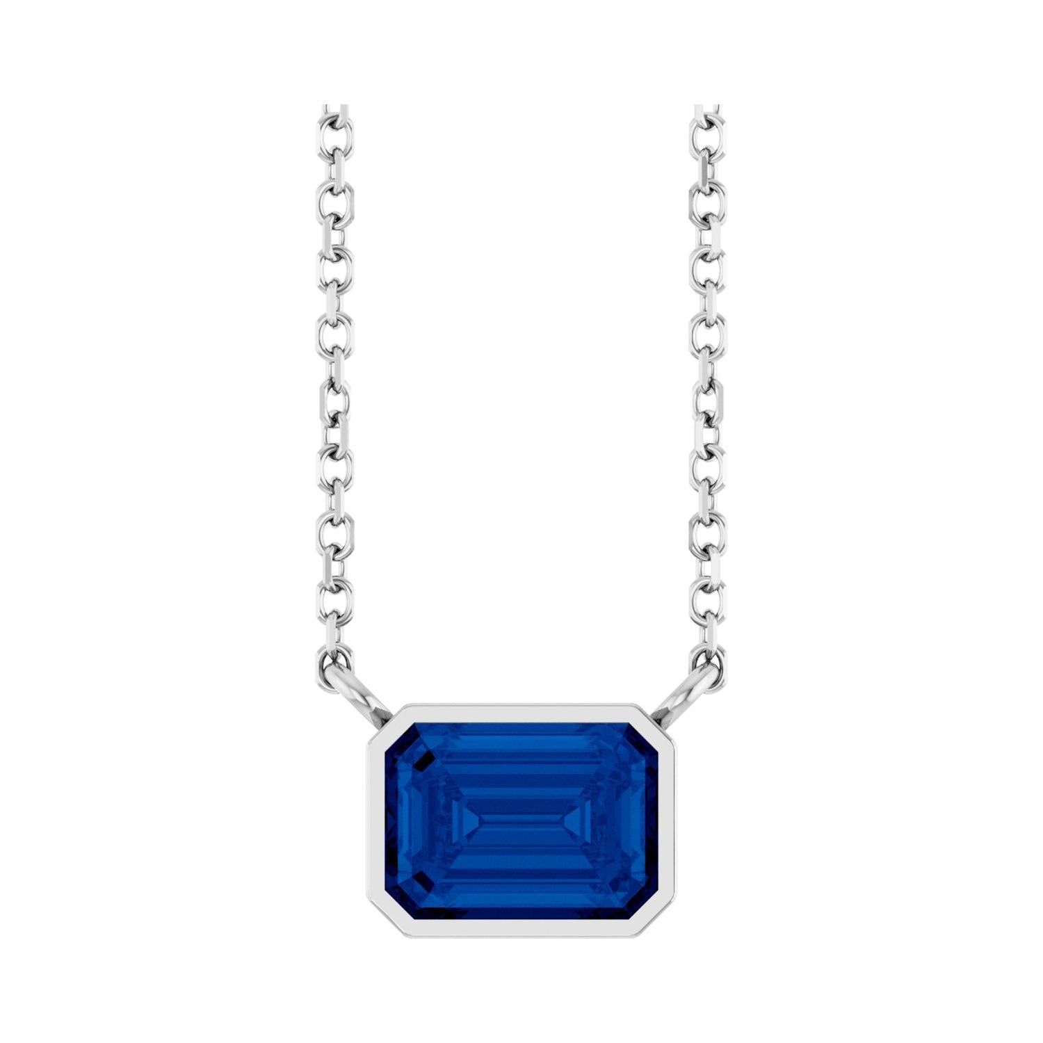 East west emerald-cut birthstone necklace with green peridot in 14K Yellow Gold — handmade in the USA variant--Sapphire variant--Sterling-silver variant--14K-white-gold
