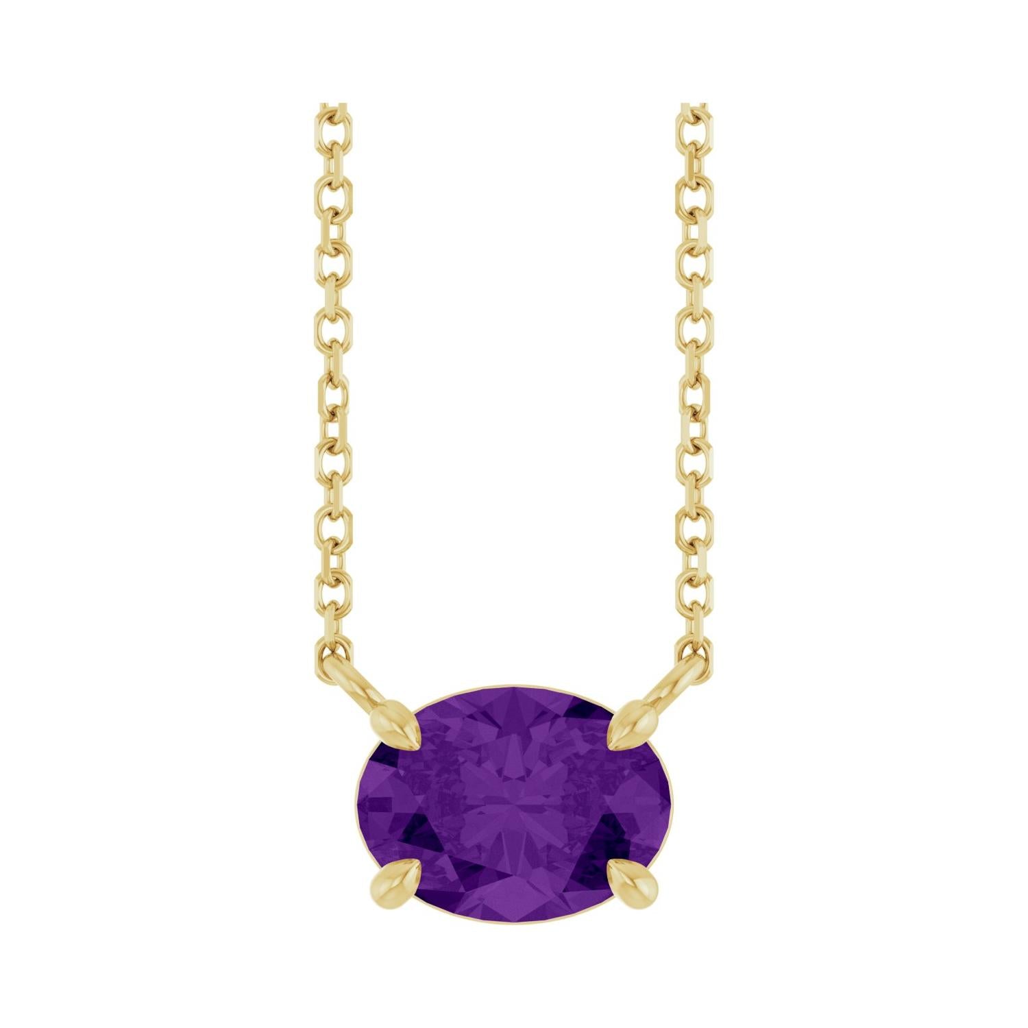 East West Oval 14K yellow gold Necklace in Amethyst