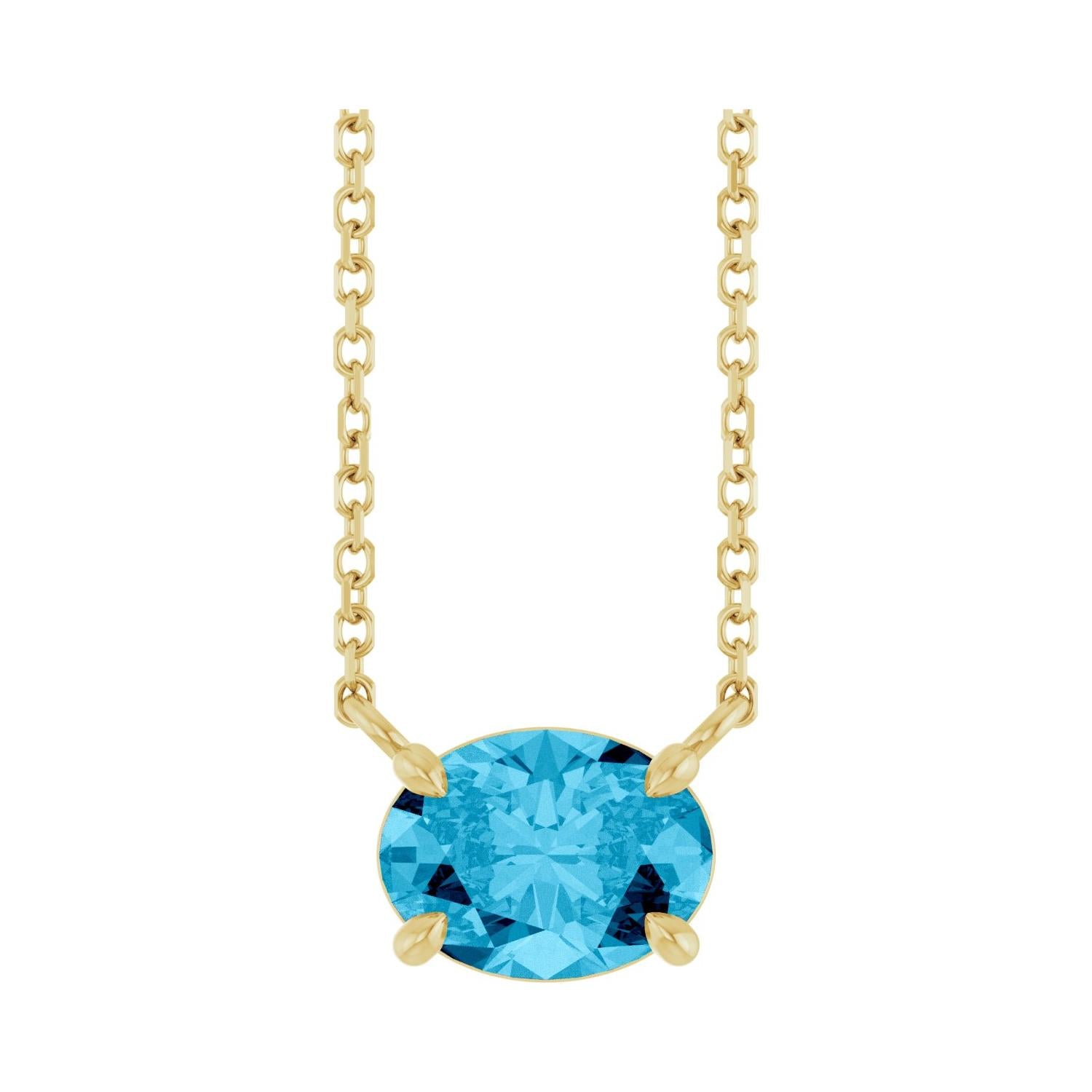 East West Oval 14K yellow gold Necklace in Aquamarine variant--14K-yellow-gold variant--Aquamarine