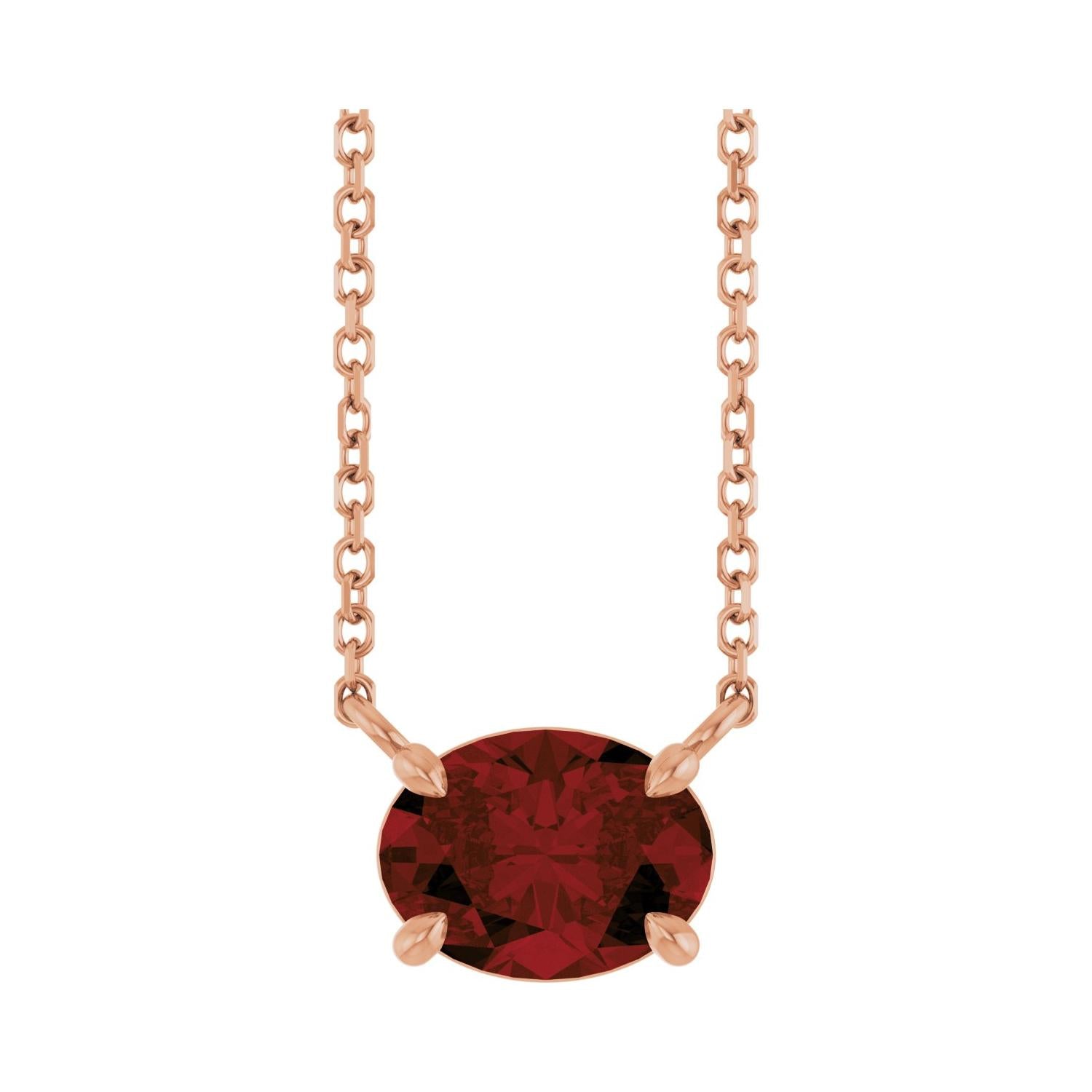 East West Oval 14K rose gold Necklace in Garnet variant--14K-rose-gold variant--Garnet