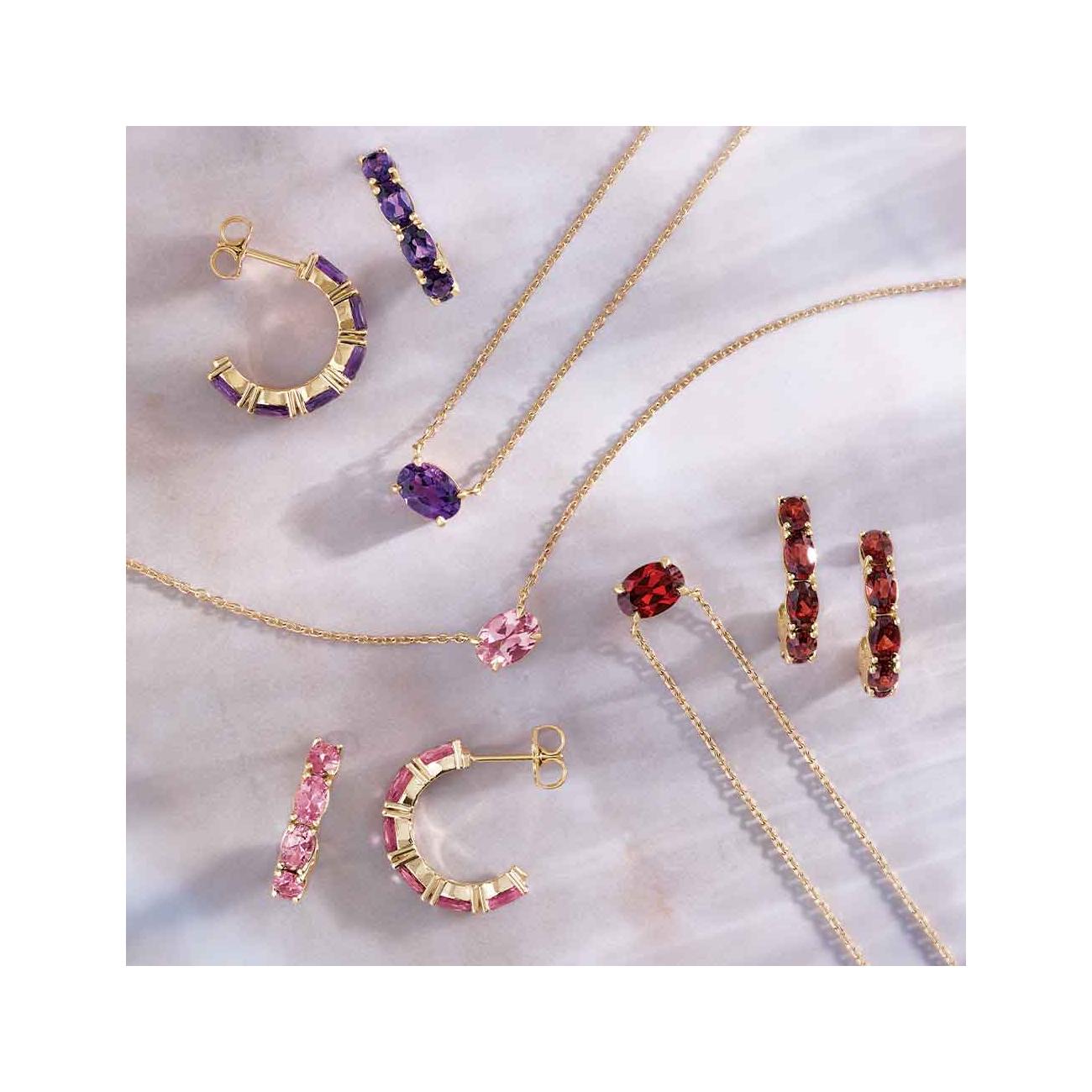 Birthstone necklace shown in several birthstones