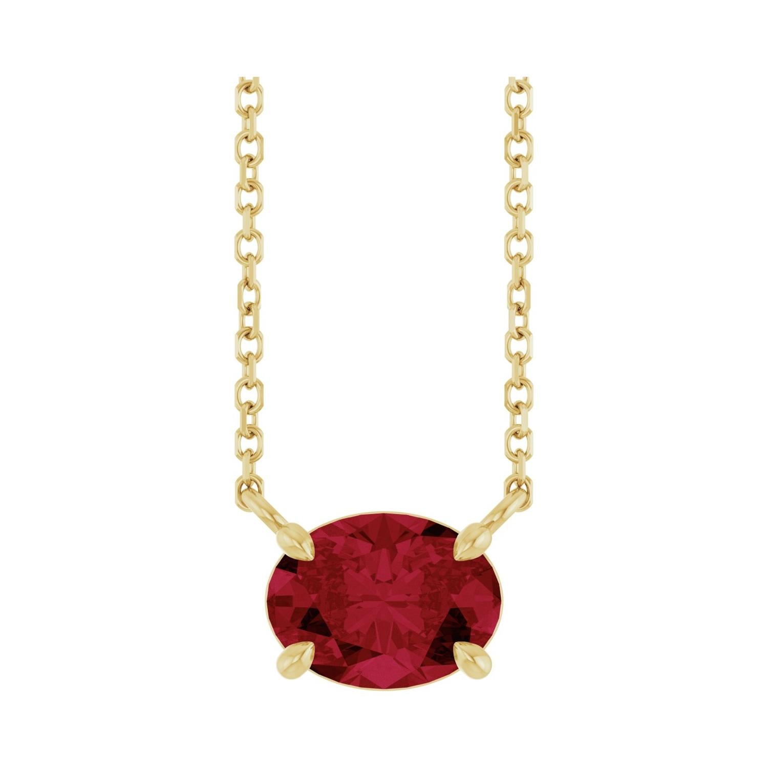 East West Oval 14K yellow gold Necklace in Ruby-Lab variant--Ruby-Lab variant--14K-yellow-gold variant--Ruby