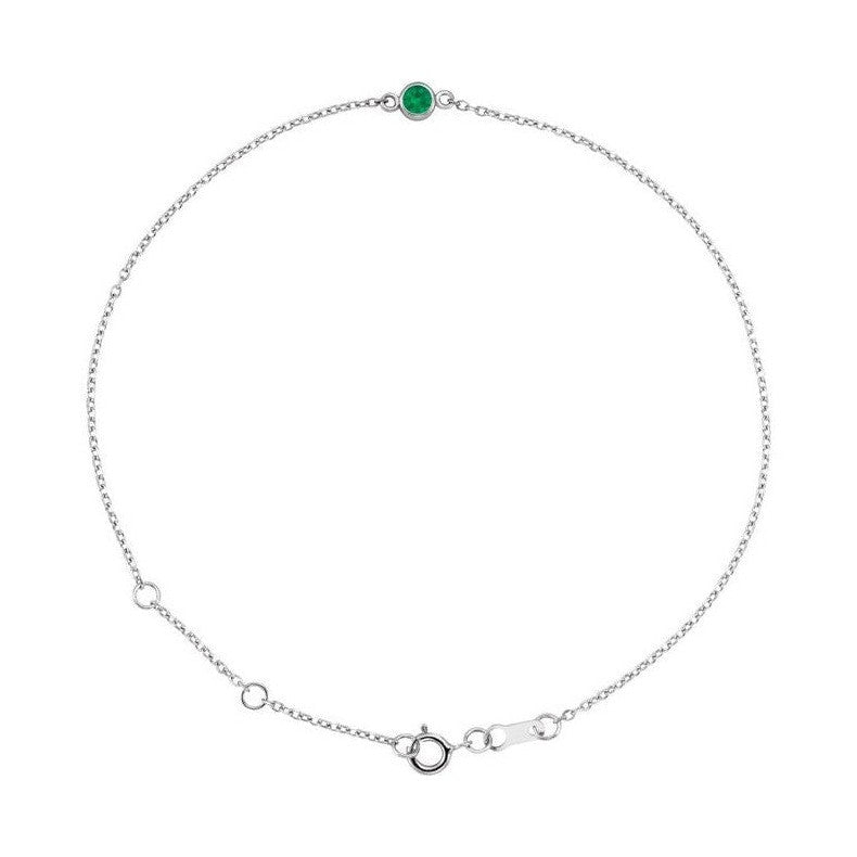 Emerald / May 14K white gold bracelet, Emerald / May 14K white gold birthstone bracelet, Emerald / May 14K white gold gemstone bracelet