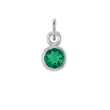 Emerald birthstone charm bezel-set in 14k white gold — vivid green May gemstone jewelry. variant--Emerald variant--14K-white-gold