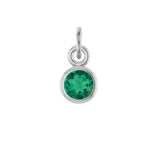 Emerald birthstone necklace charm, bezel-set in sustainable 14K yellow gold variant--14K-white-gold