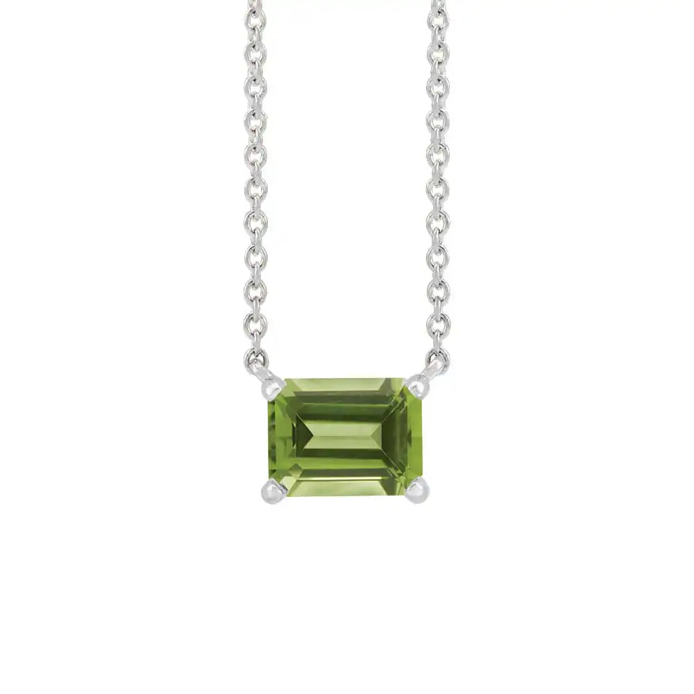 Handcrafted vertical peridot gemstone necklace in polished 14K white gold—a modern birthstone keepsake variant--14K-white-gold variant--Peridot