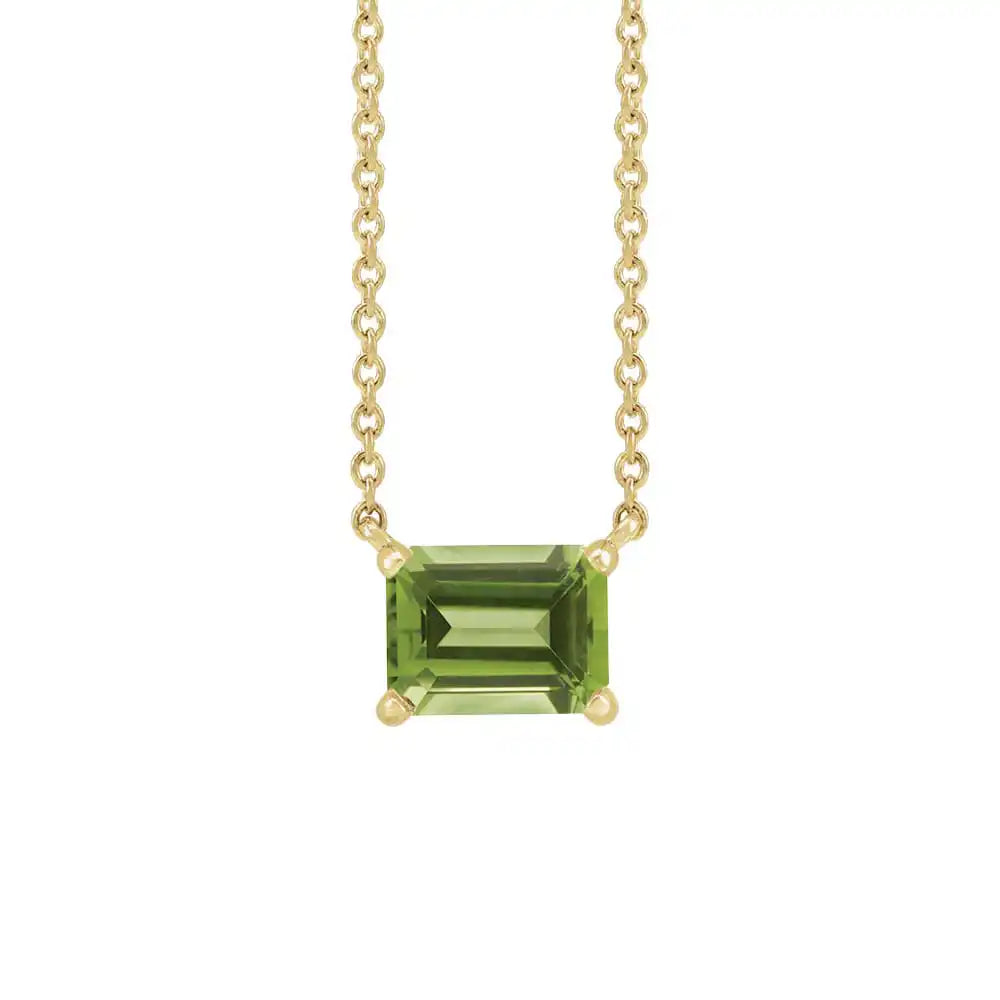 Elegant emerald-cut peridot pendant in 14K yellow gold—refined birthstone necklace with timeless appeal variant--14K-yellow-gold variant--Peridot
