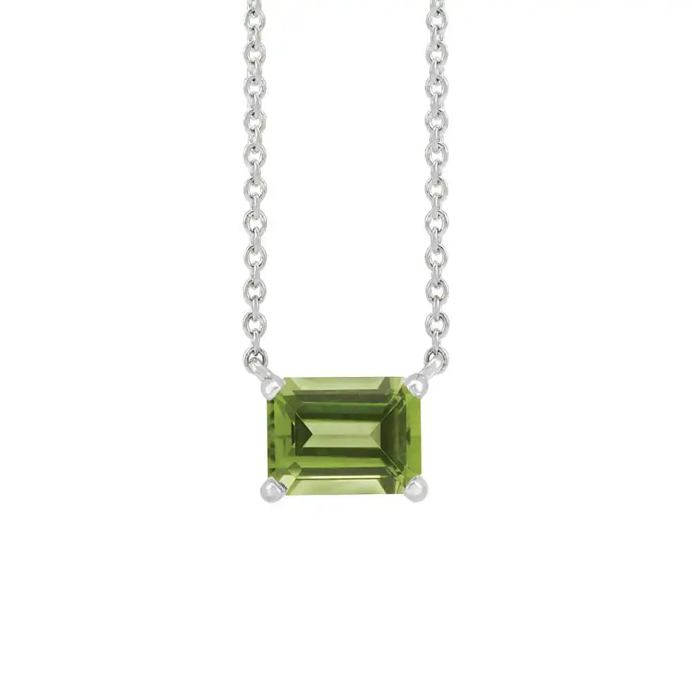 Handcrafted vertical peridot gemstone necklace in polished sterling silver— modern birthstone keepsake variant--Sterling-silver variant--Peridot