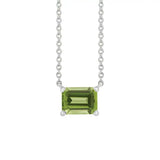 Handcrafted vertical peridot gemstone necklace in polished sterling silver— modern birthstone keepsake variant--Sterling-silver variant--Peridot