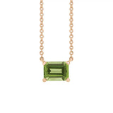 Handcrafted vertical peridot gemstone necklace in polished 14K rose gold—a modern birthstone keepsake variant--14K-rose-gold variant--Peridot