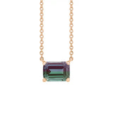 Emerald-cut alexandrite birthstone necklace set in 14K rose gold with vertical minimalist pendant design variant--14K-rose-gold variant--Alexandrite