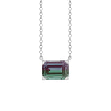 Emerald-cut alexandrite birthstone necklace set in 14K white gold with vertical minimalist pendant design variant--14K-white-gold variant--Alexandrite