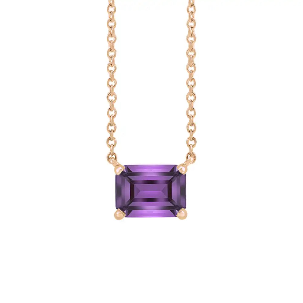 Modern 14K rose gold necklace featuring vertical emerald-cut amethyst gemstone for birth month elegance variant--14K-rose-gold variant--Amethyst